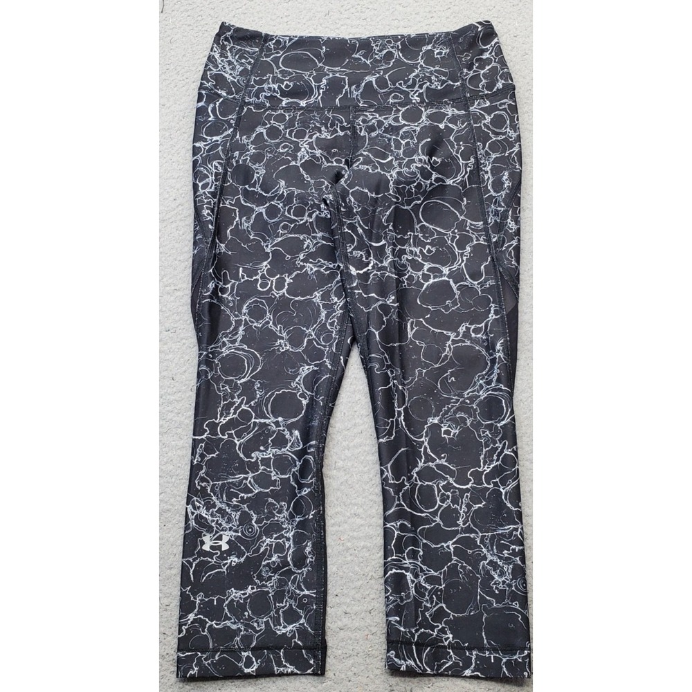 Under Armour Crop Leggings Women M Multi Abstract Cracked Ink Mesh Ankle Fitness